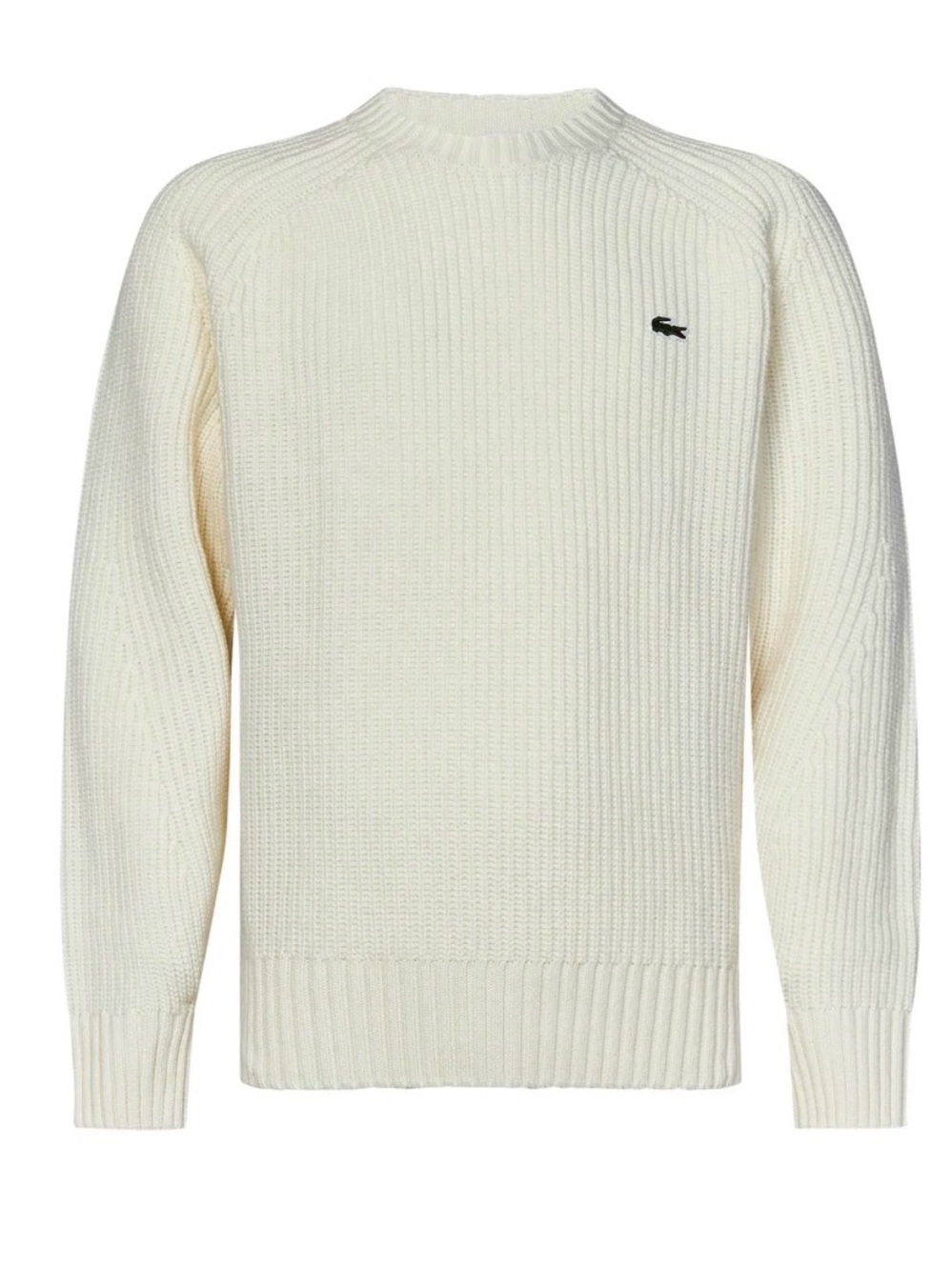 Lacoste Logo Embroidered Crewneck Knitted Sweater Cream SZ T36/S